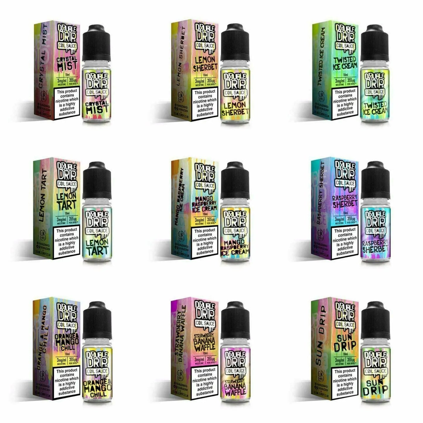 5 x Vapouriz Double Drip 10ml E Liquid Vape Juice Sub-ohm 80/20 VG/PG